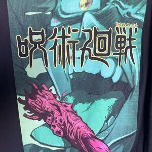 Black Graphic Men’s T-Shirt with Teal and Pink Anime Print